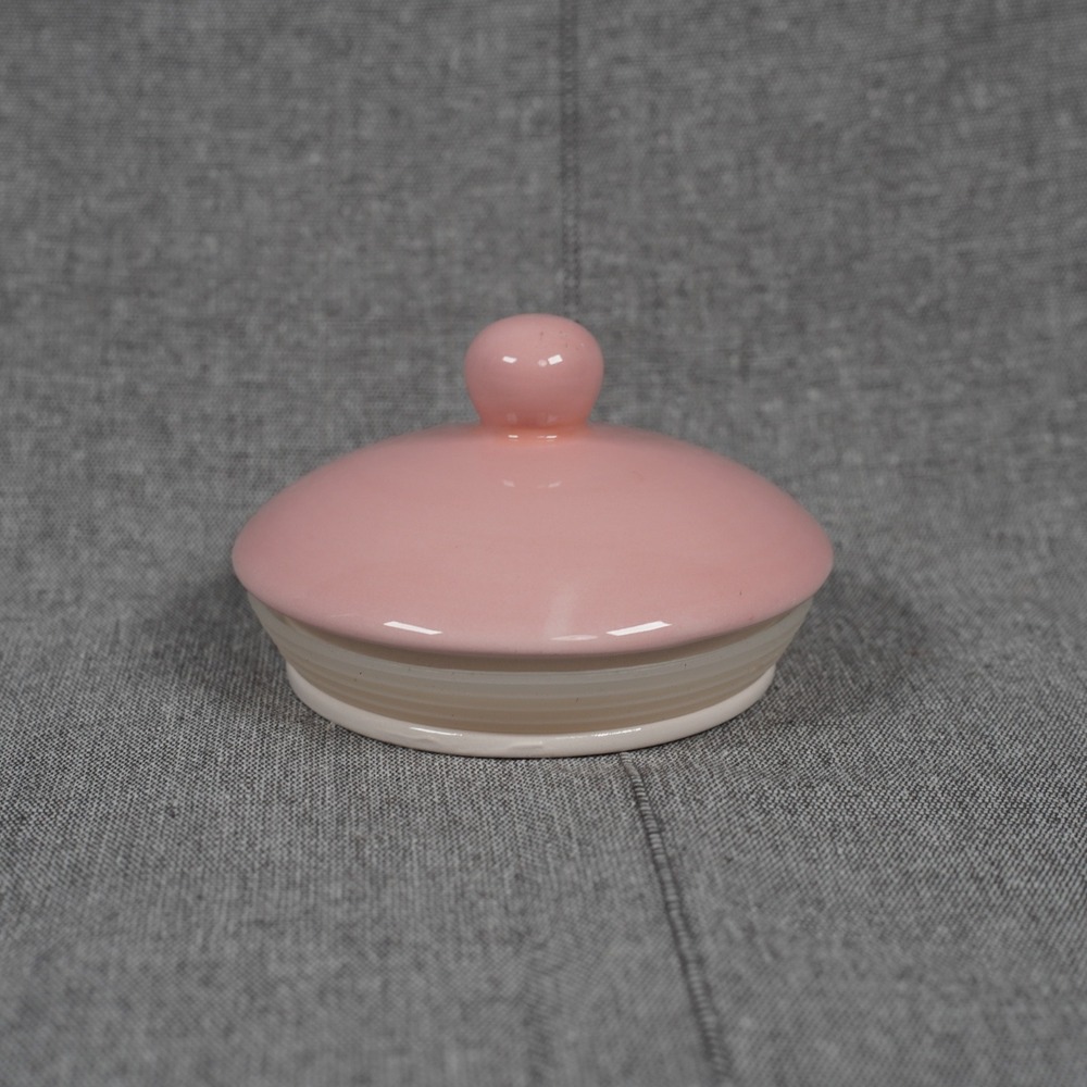 Terramoto Ceramic Replacement Lid For Pink White‎ Striped Canister Jar